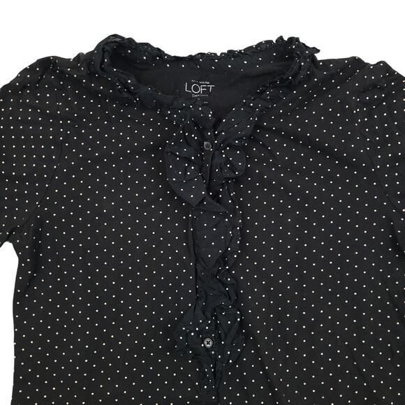 Ann Taylor Loft Petites Women's Long Sleeve Blouse Sz Medium Ruffles Polka Dot - Picture 3 of 9